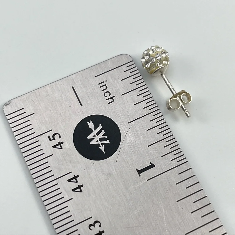 JCM 925 Sterling Silver Clear Disco Ball Earrings 6mm